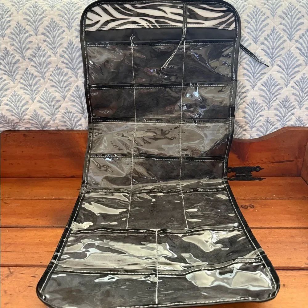 Clear PVC Hanging Jewelry Organizer with Zebra Trim